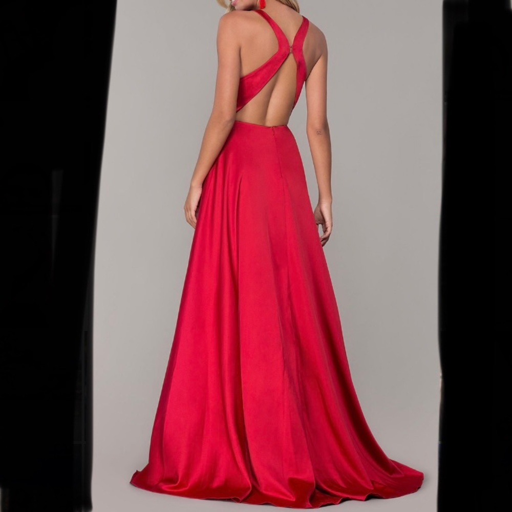 2 Pieces Black Top Open Back Prom Dresses, Red A-line Satin Prom Dresses, Prom Dresses, PD0458
